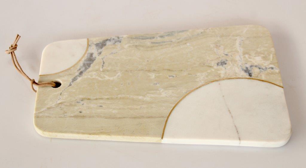 White & Green Marble Board With Brass Inlay